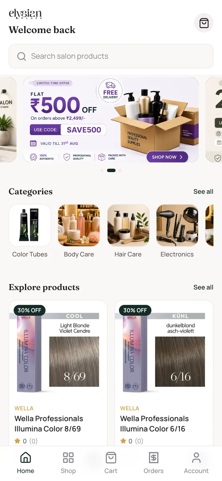 Elysian Plaza product screenshot, mobile app screen 1