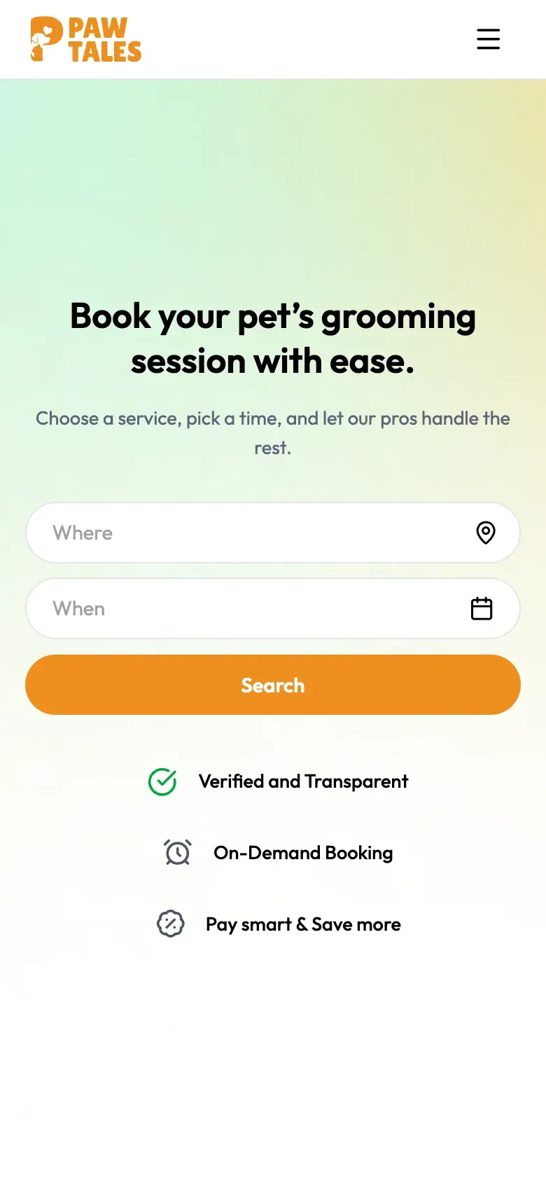 PawTales product screenshot, mobile app screen 1