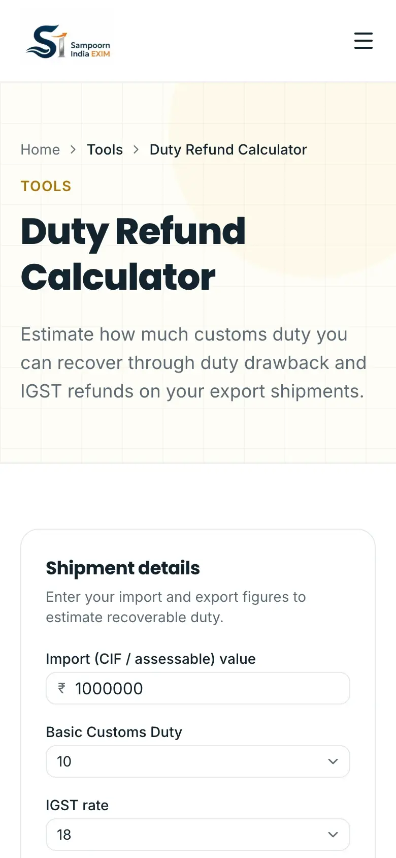 Sampoorna India product screenshot, mobile app screen 1