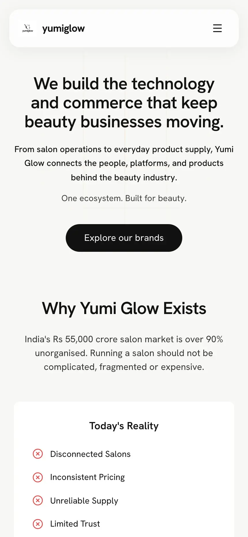 YumiGlow product screenshot, mobile app screen 1